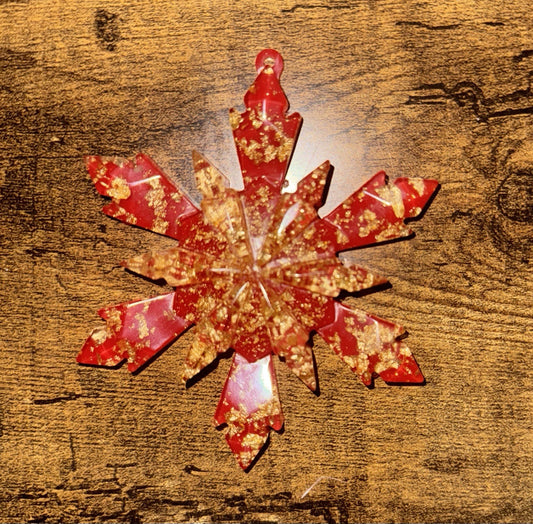 5 Pieces Resin Snowflake Red and Gold Christmas Ornaments Decorations for Home