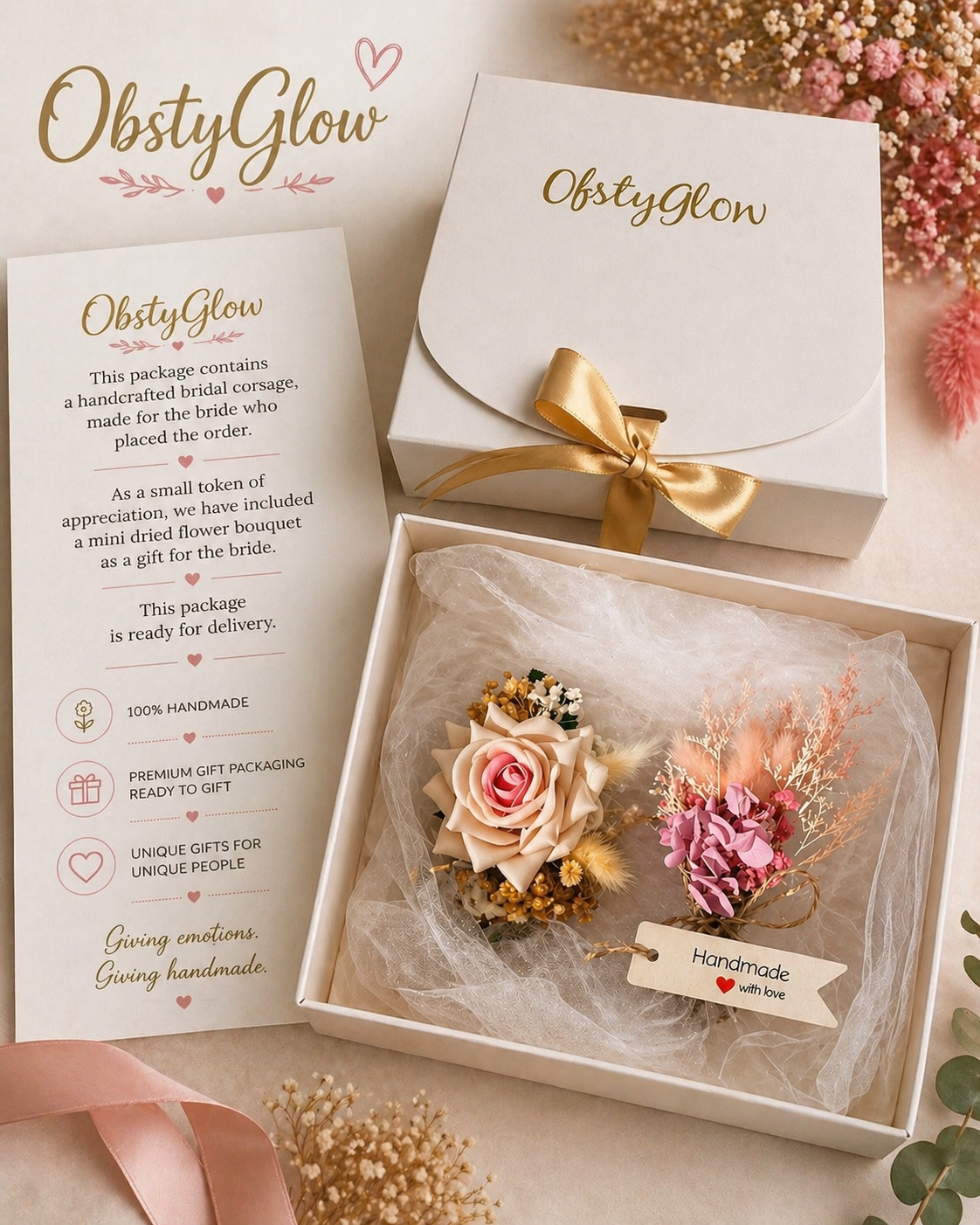 Wrist Corsage Artificial With Dried Flowers For Bridesmaids, Mother’s Bride