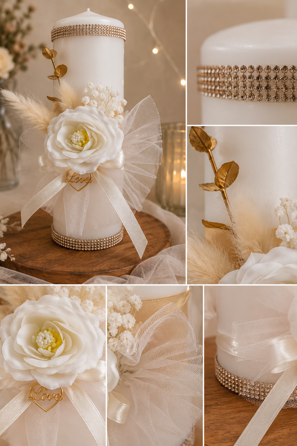 Handmade Wedding Candle | Single Candle or Set of 2 | Ivory Rose (70)