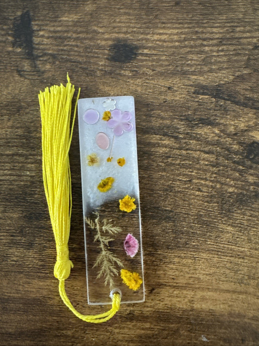 Pressed Flower Bookmark Real Flowers Gift Handmade Resin with Tassel Yellow