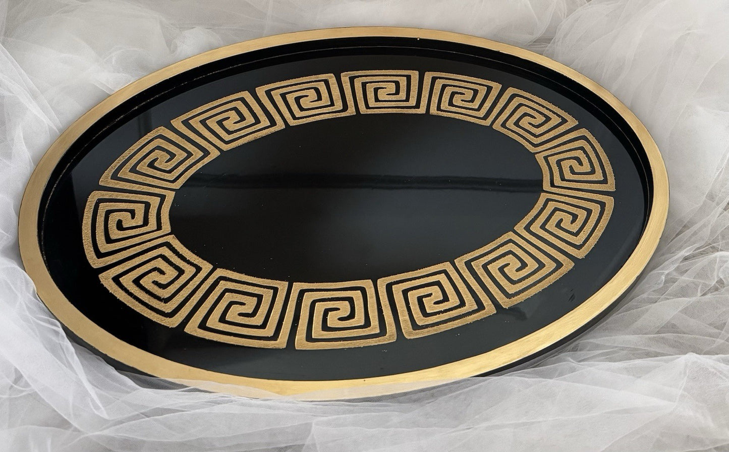 Oval Tray Greek Style Black and Gold Table Decoration for Home