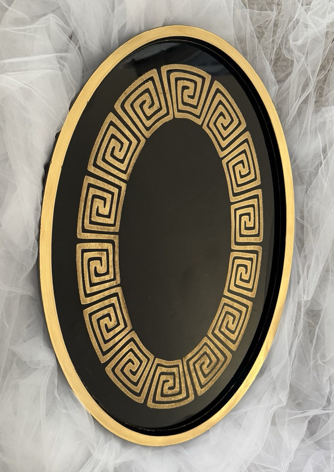 Oval Tray Greek Style Black and Gold Table Decoration for Home