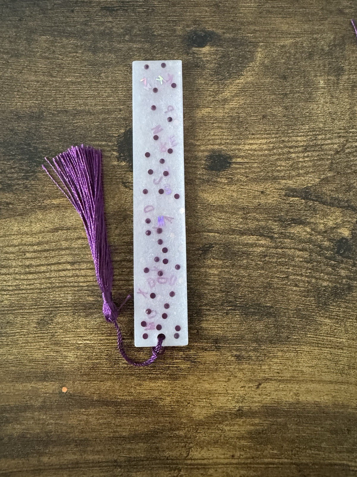 Resin Bookmark with Random Purple  Letters