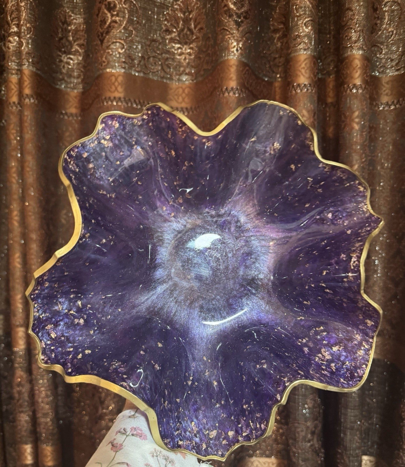 Purple Resin Decorative Bowl – Gold Foil Accent Handmade Home Decor