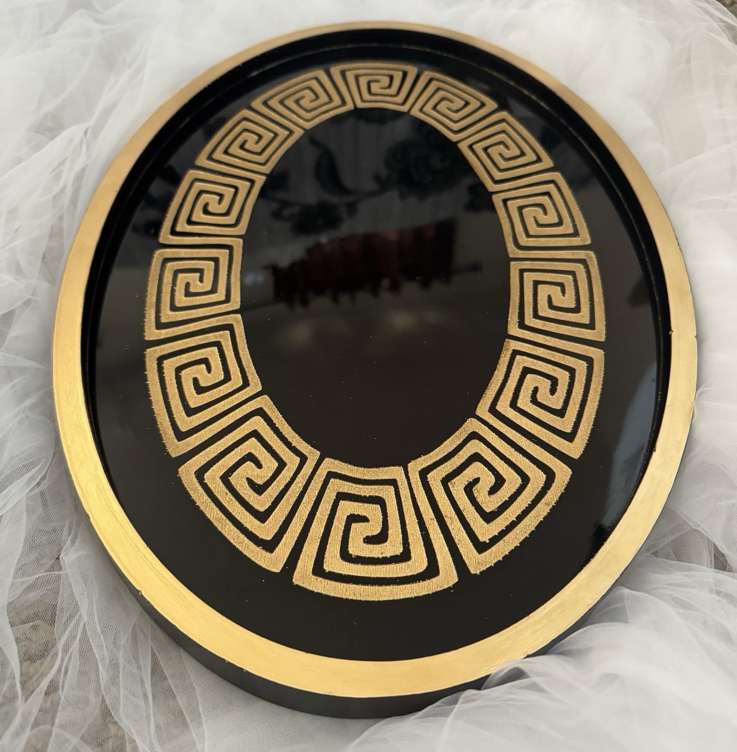 Oval Tray Greek Style Black and Gold Table Decoration for Home