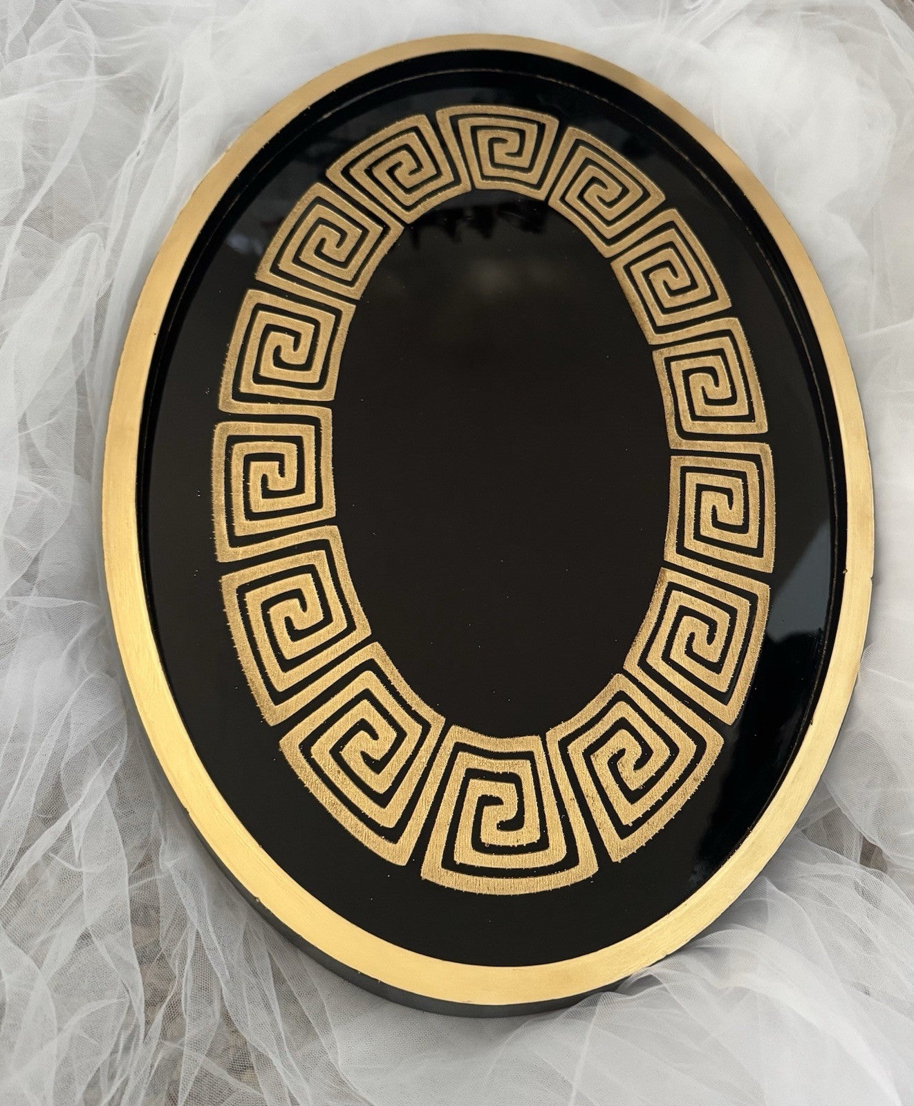 Oval Tray Greek Style Black and Gold Table Decoration for Home