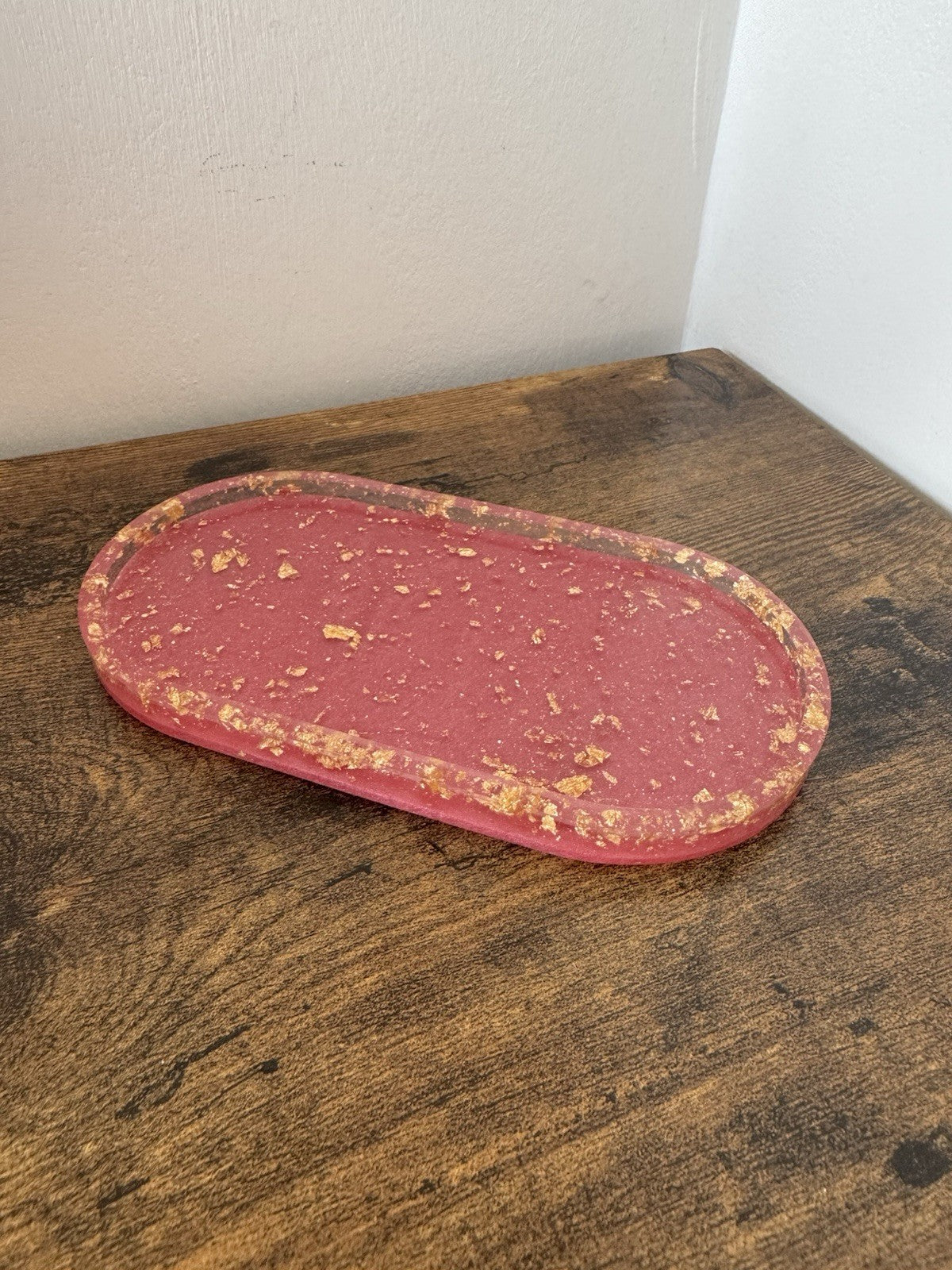 Resin Handmade Pink with Gold Foil Trinket Tray Trinket Dish Jewellery Dish