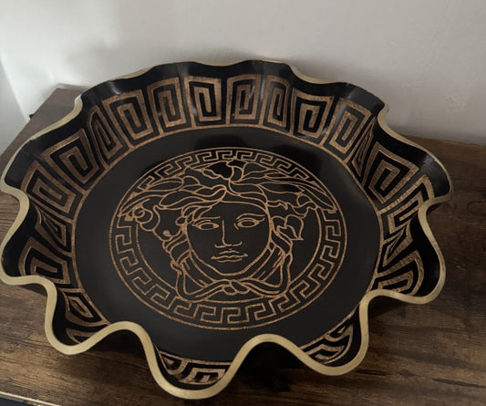 Fruit Bowl Medusa Greek Key Black With Gold