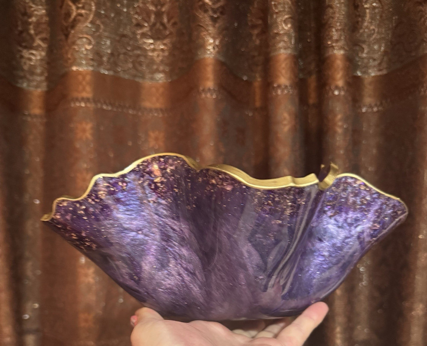 Purple Resin Decorative Bowl – Gold Foil Accent Handmade Home Decor