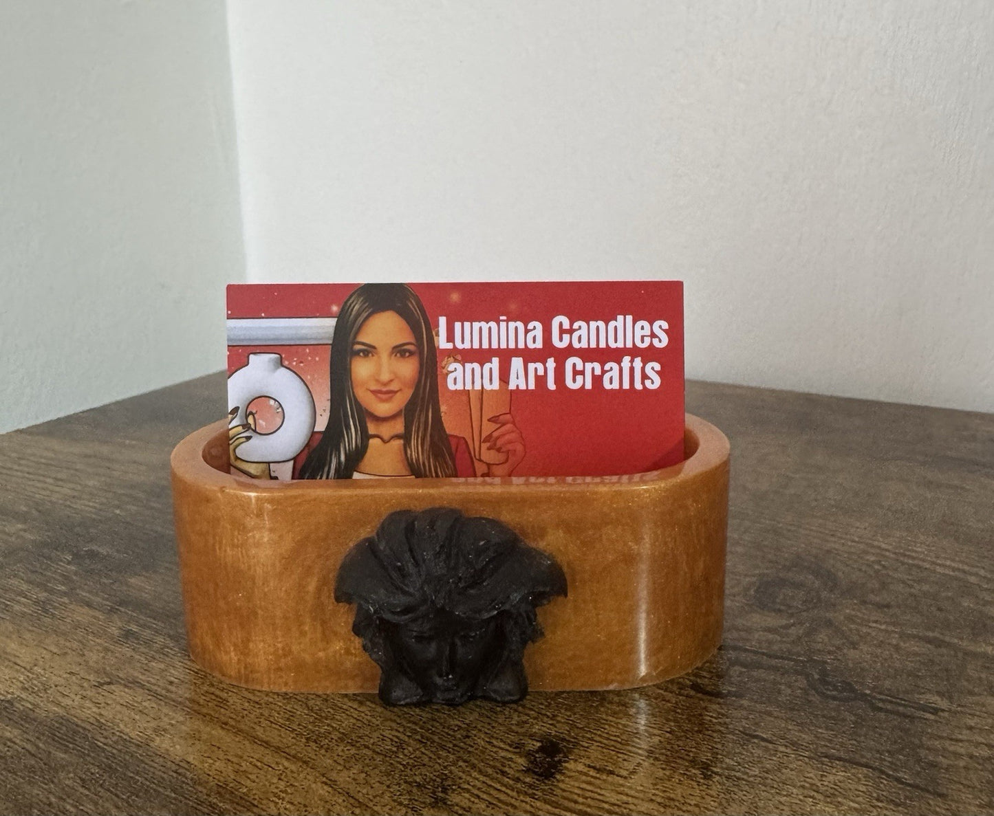 Luxury Gold Black Resin Medusa Business Card Stand – Office Display