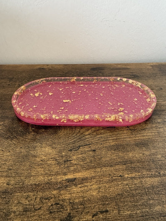 Resin Handmade Pink with Gold Foil Trinket Tray Trinket Dish Jewellery Dish