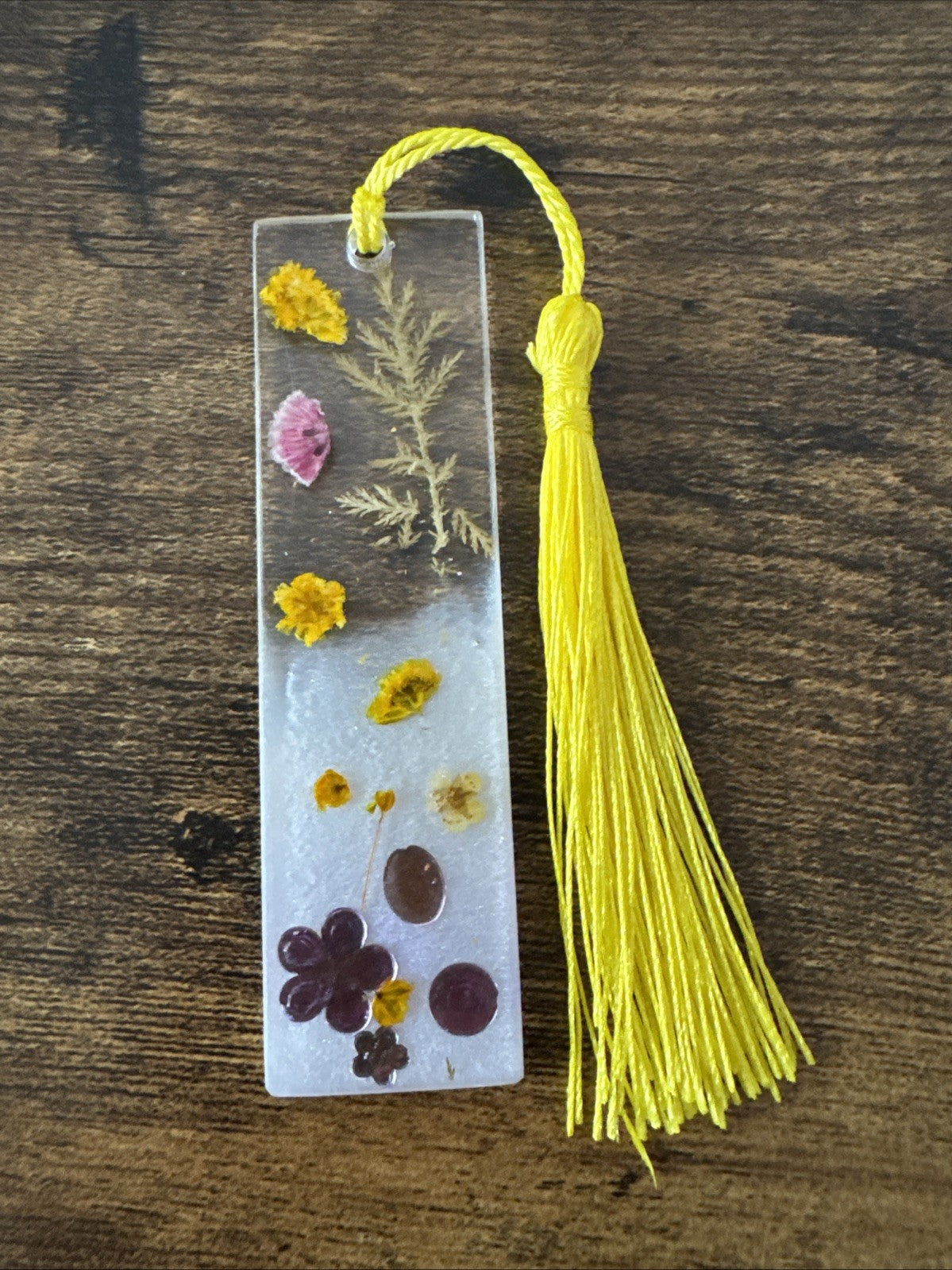 Pressed Flower Bookmark Real Flowers Gift Handmade Resin with Tassel Yellow