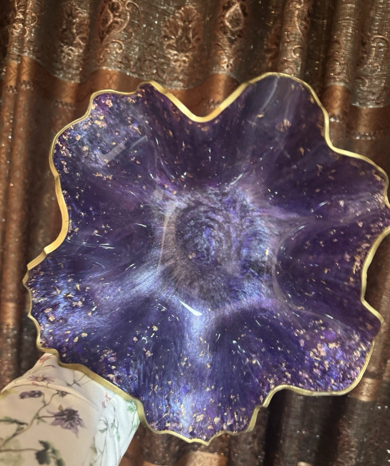 Purple Resin Decorative Bowl – Gold Foil Accent Handmade Home Decor