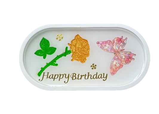 Handmade Trinket Tray Happy Birthday Design | Eco Resin Jewellery Holder Gift Uk