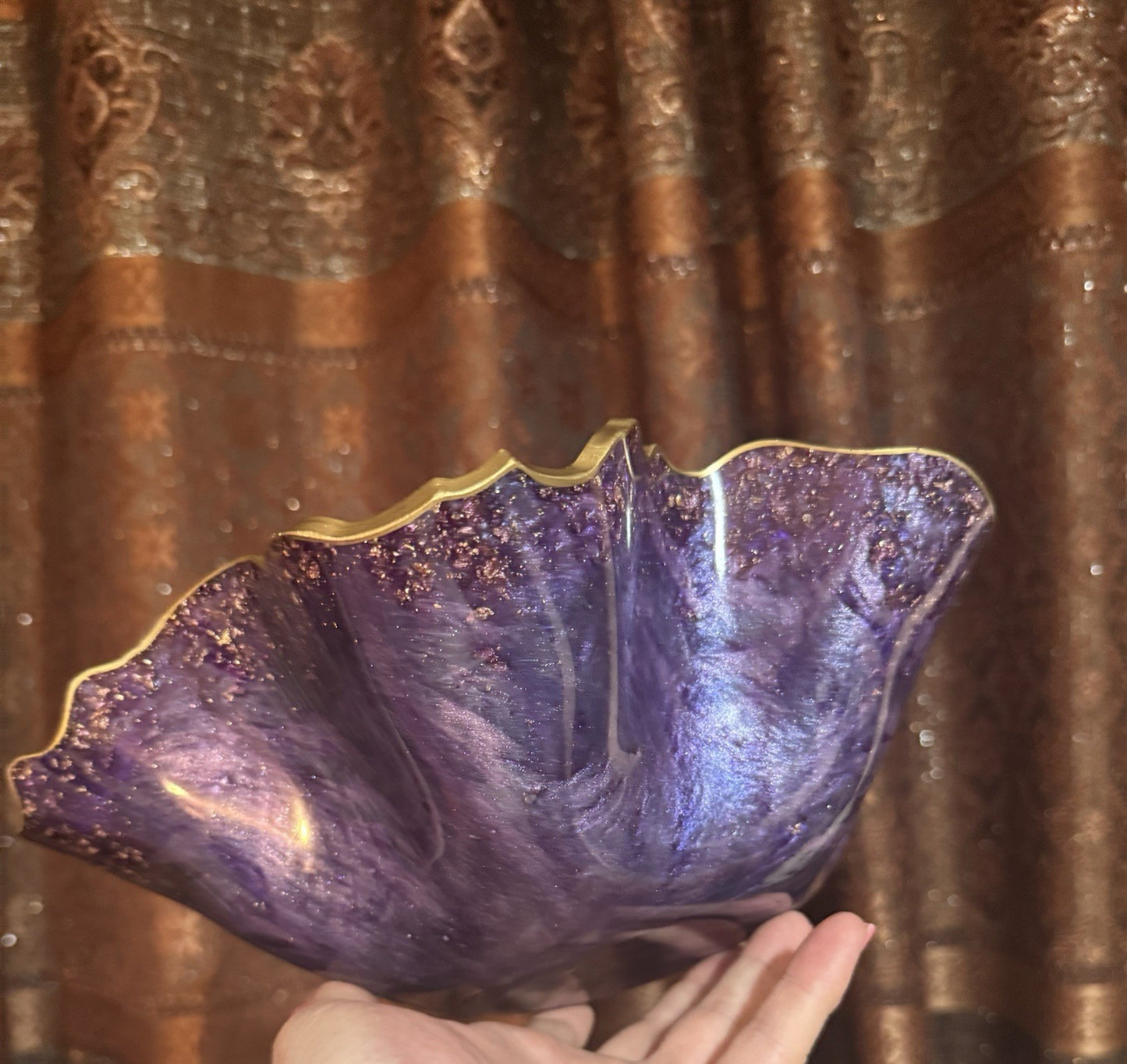 Purple Resin Decorative Bowl – Gold Foil Accent Handmade Home Decor