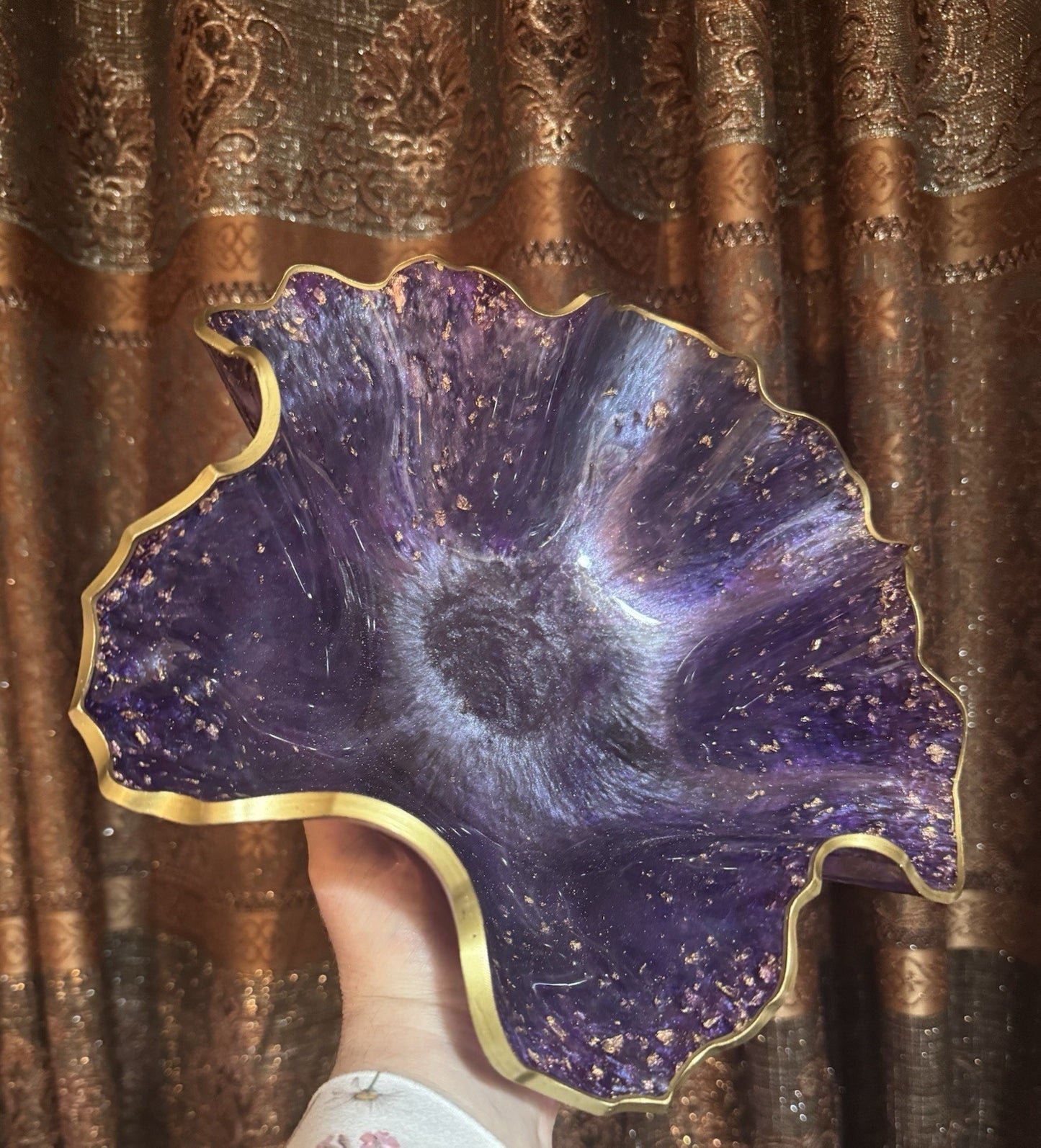 Purple Resin Decorative Bowl – Gold Foil Accent Handmade Home Decor