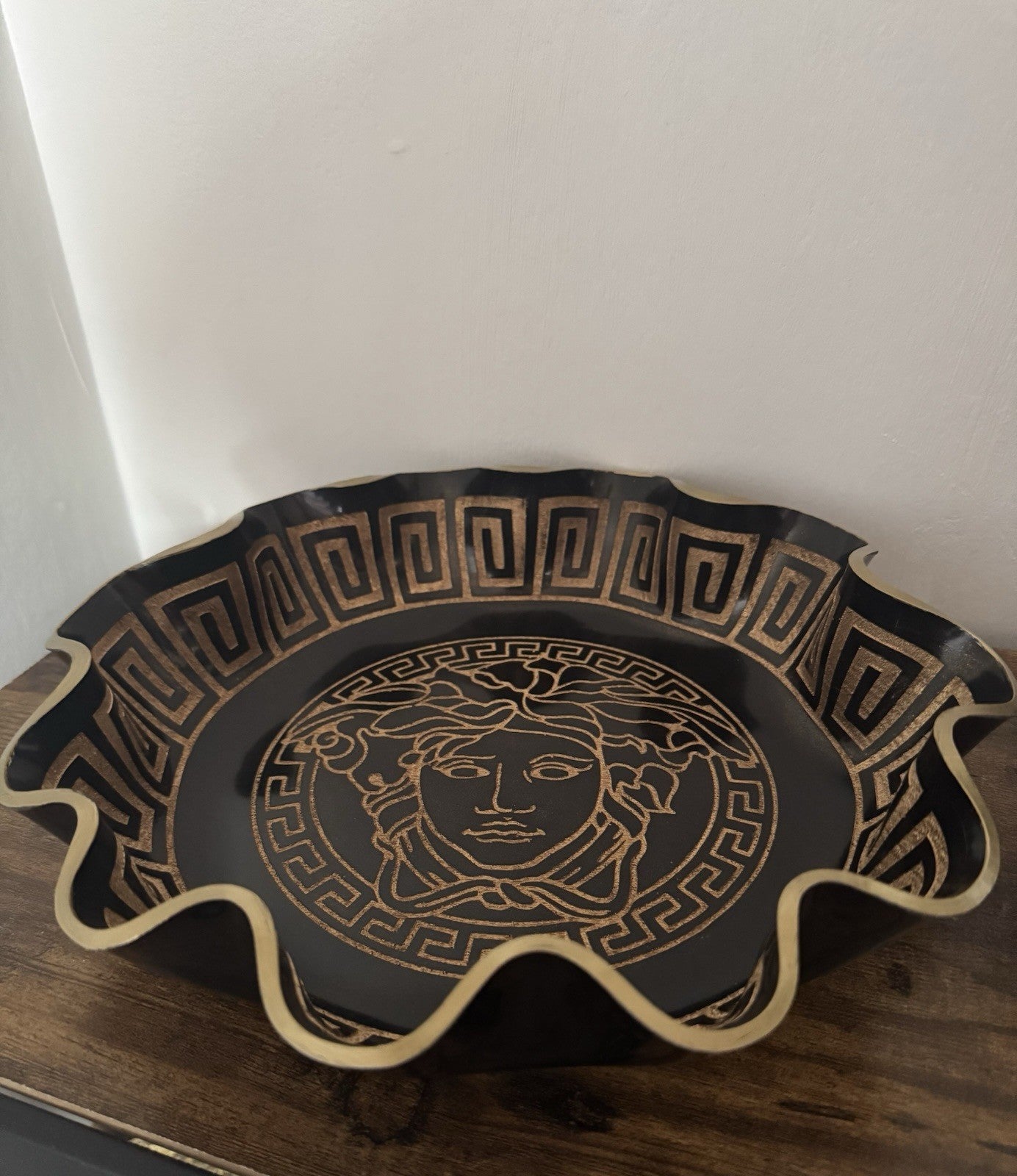 Fruit Bowl Medusa Greek Key Black With Gold