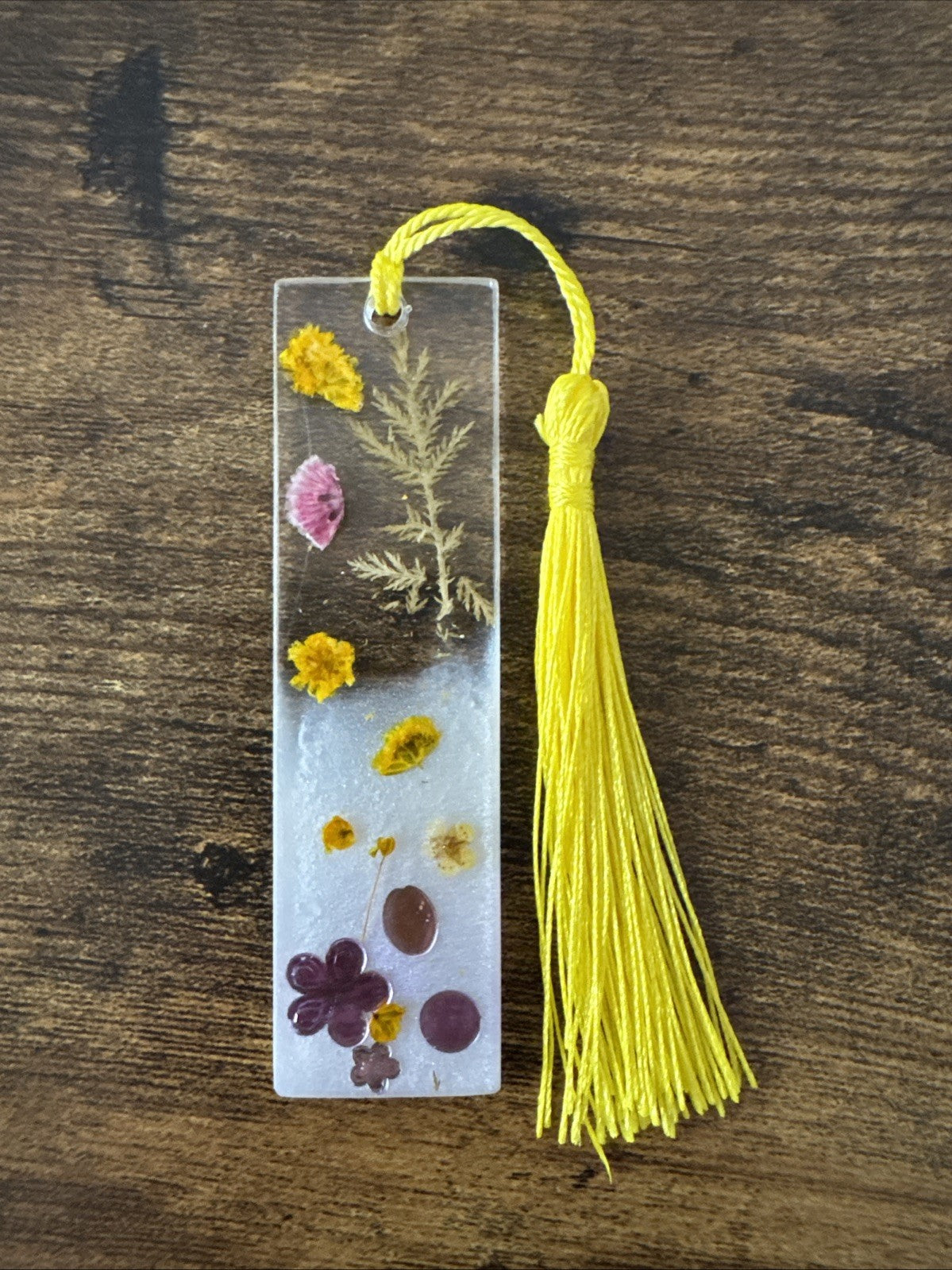 Pressed Flower Bookmark Real Flowers Gift Handmade Resin with Tassel Yellow