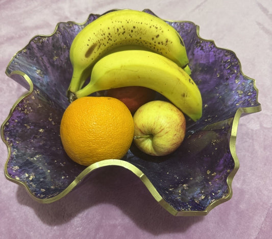 Purple Resin Decorative Bowl – Gold Foil Accent Handmade Home Decor