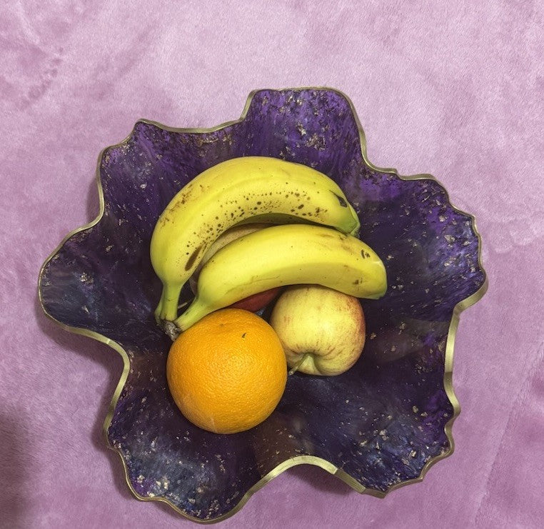 Purple Resin Decorative Bowl – Gold Foil Accent Handmade Home Decor