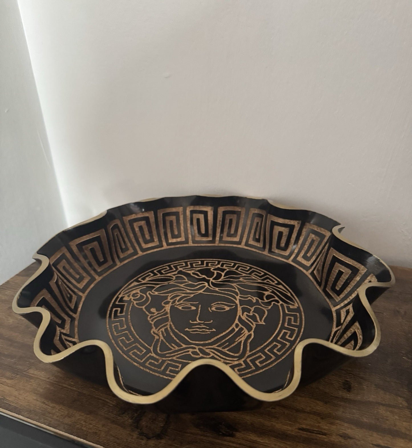 Fruit Bowl Medusa Greek Key Black With Gold