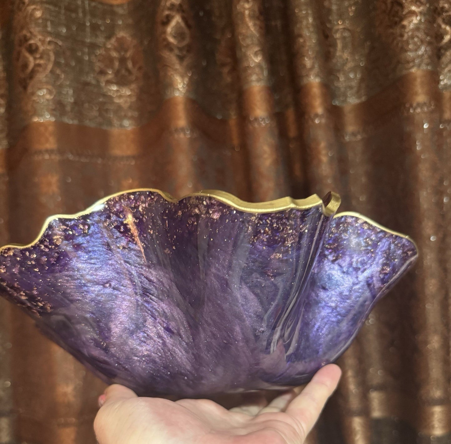 Purple Resin Decorative Bowl – Gold Foil Accent Handmade Home Decor