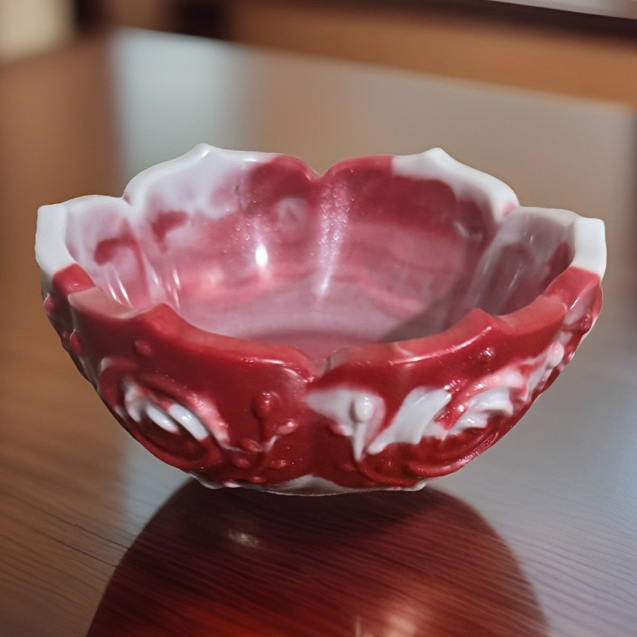 Handmade Red and White Resin Decorative Bowl – Rose Pattern Design Home Decor