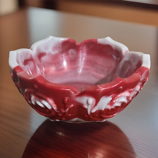 Handmade Red and White Resin Decorative Bowl – Rose Pattern Design Home Decor