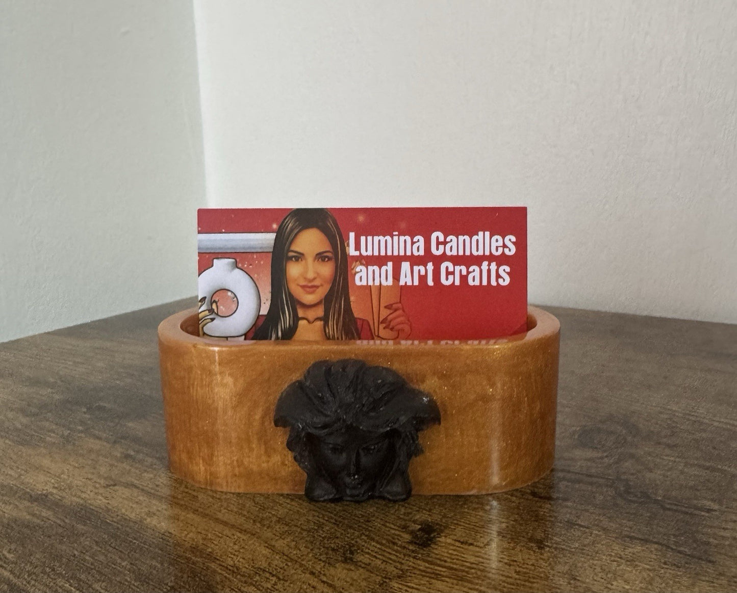 Luxury Gold Black Resin Medusa Business Card Stand – Office Display
