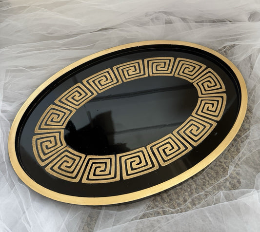 Oval Tray Greek Style Black and Gold Table Decoration for Home