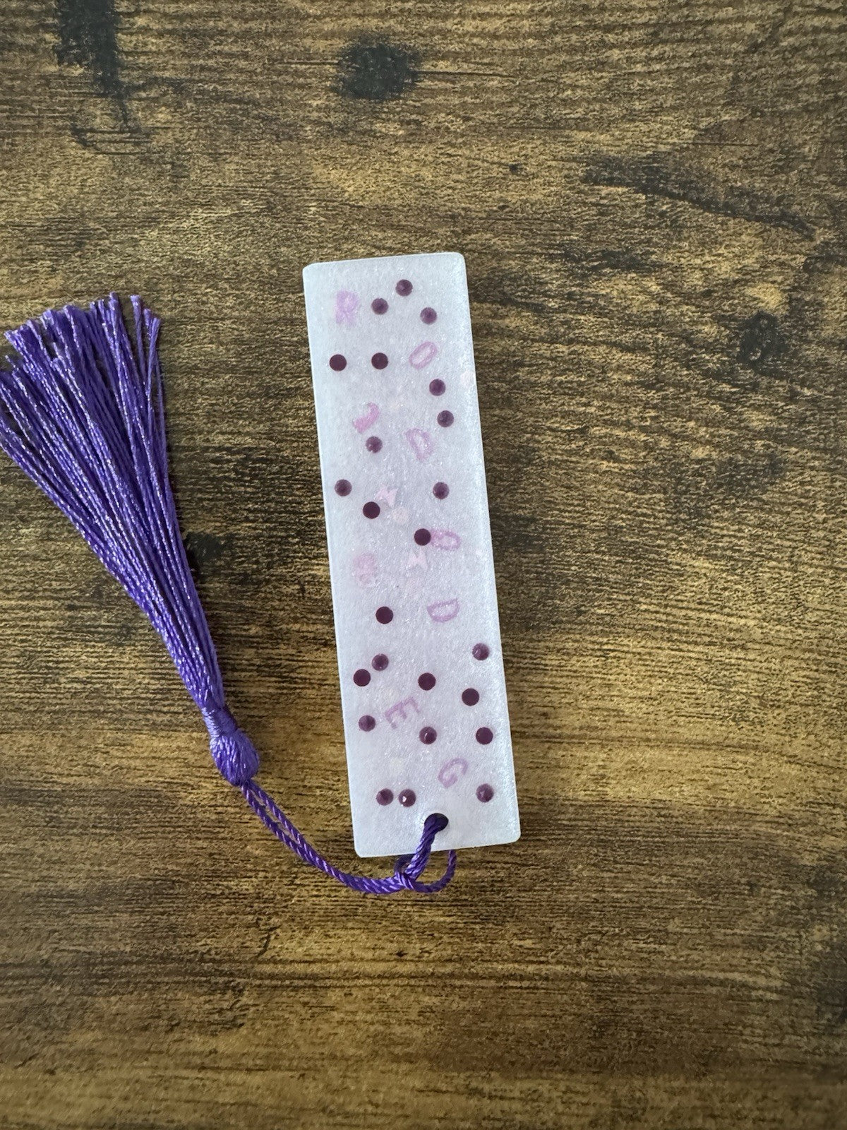 Small Resin Bookmark with Random Purple  Letters