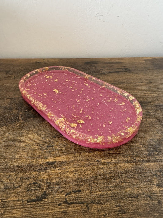 Resin Handmade Pink with Gold Foil Trinket Tray Trinket Dish Jewellery Dish
