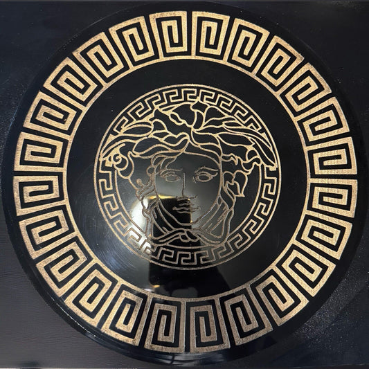 35 cm Medusa Embossed  Dining Table Mat Handmade Resin Art  Black With Gold