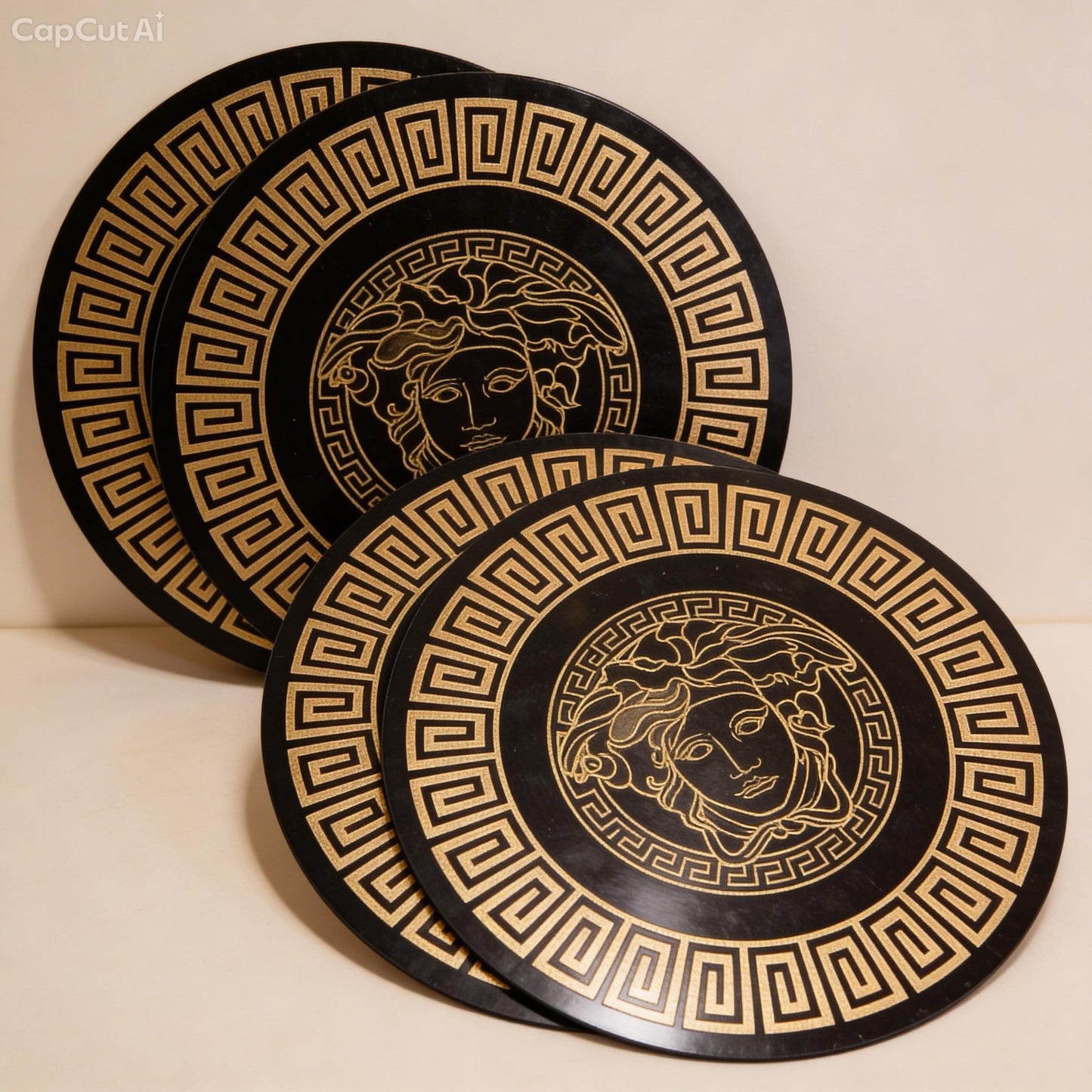 Embossed  Dining Table Mat Handmade Resin Art  Black With Gold