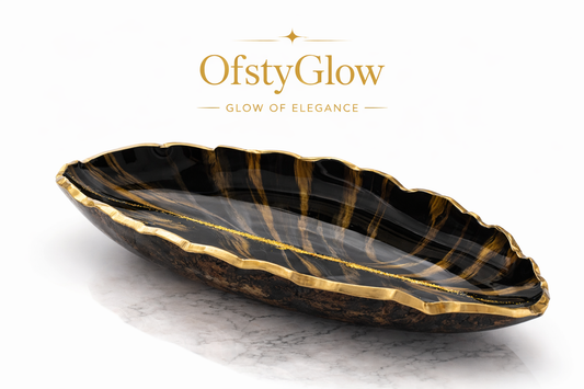Black & Gold Resin Leaf Tray – Handmade Gift