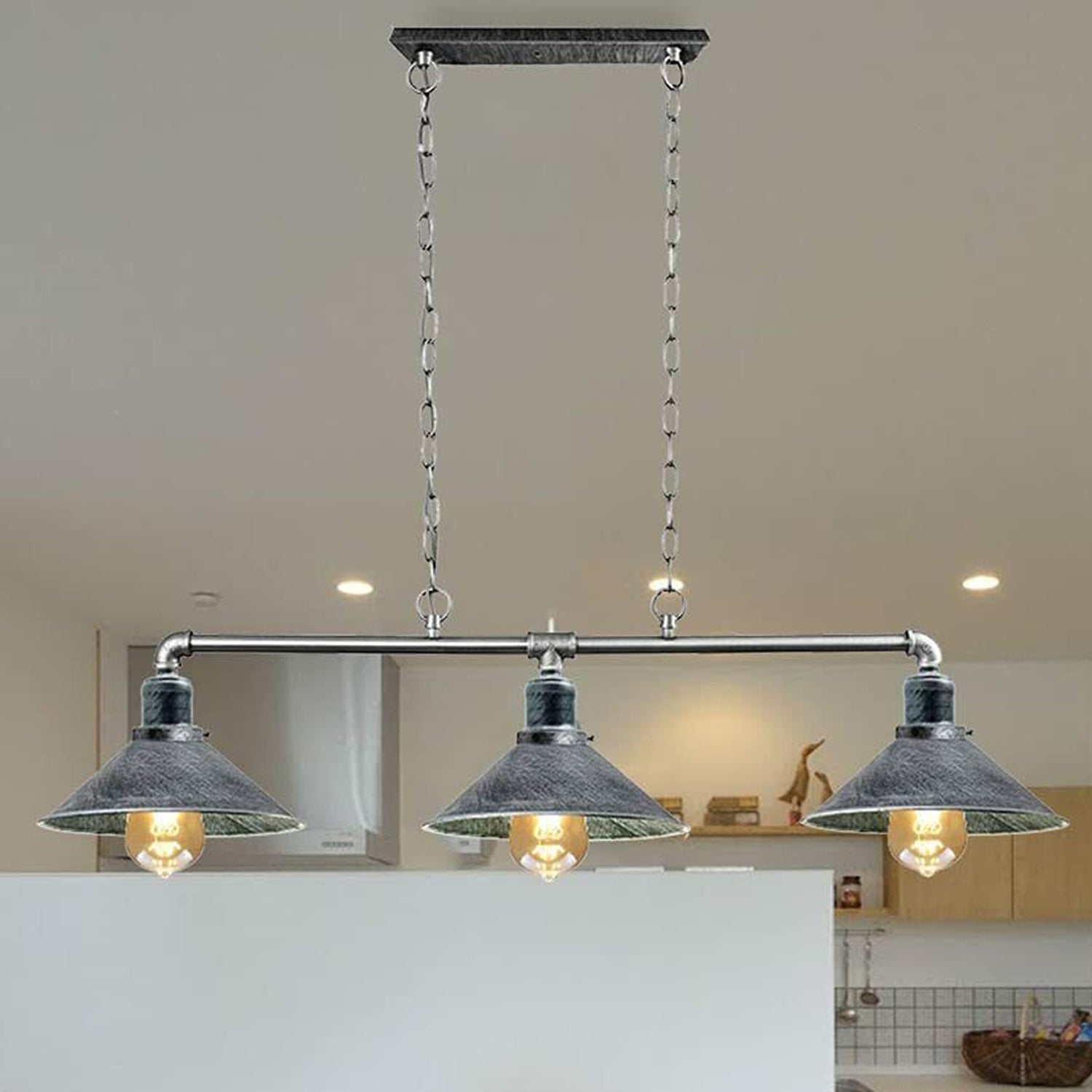 3 Way Pendant Vintage  Metal Ceiling Pipe Steampunk Light ~1124-4