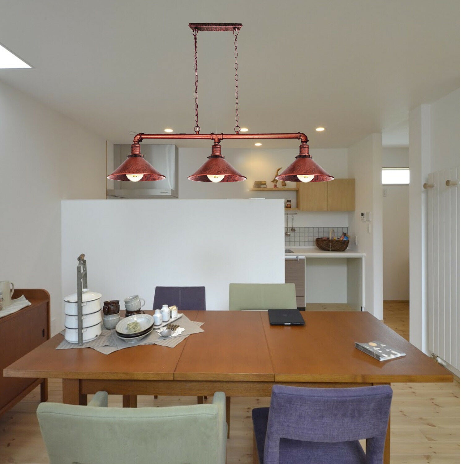 3 Way Pendant Vintage  Metal Ceiling Pipe Steampunk Light ~1124-0