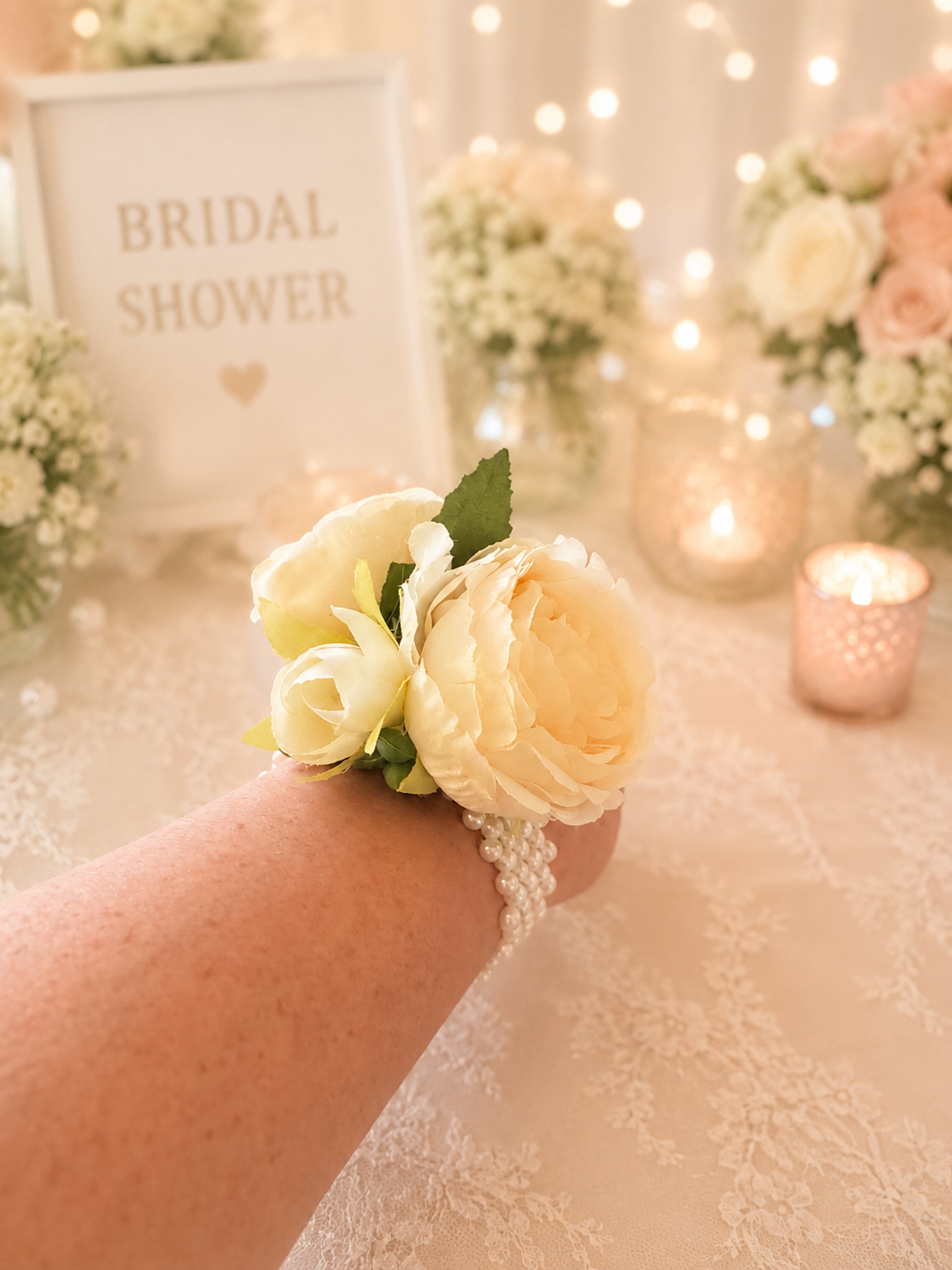 White Peony Flower Girl Wrist Corsage, Pearl Bracelet Corsage, Ivory Cream Wedding Wrist Flower, Flower Girl Accessory