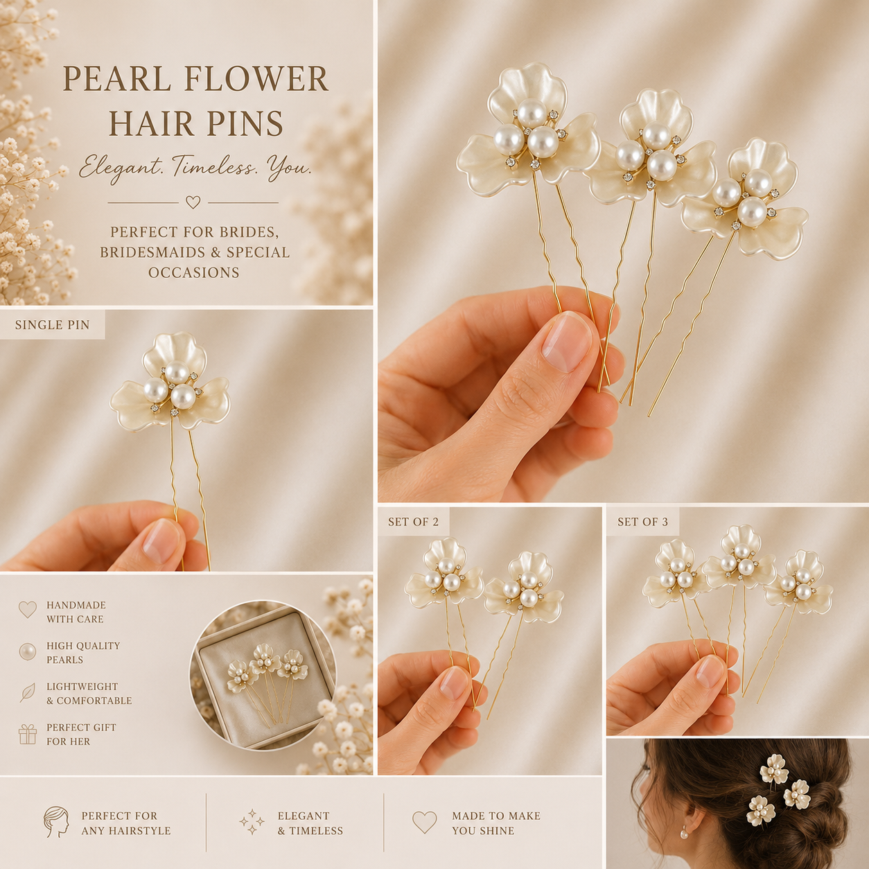 Pearl Flower Bridal Hair Pin, Ivory Wedding Hair Accessory, Bridal Hair Pin Set, Pearl Flower Hair Piece, Bridesmaid Hair Pin
