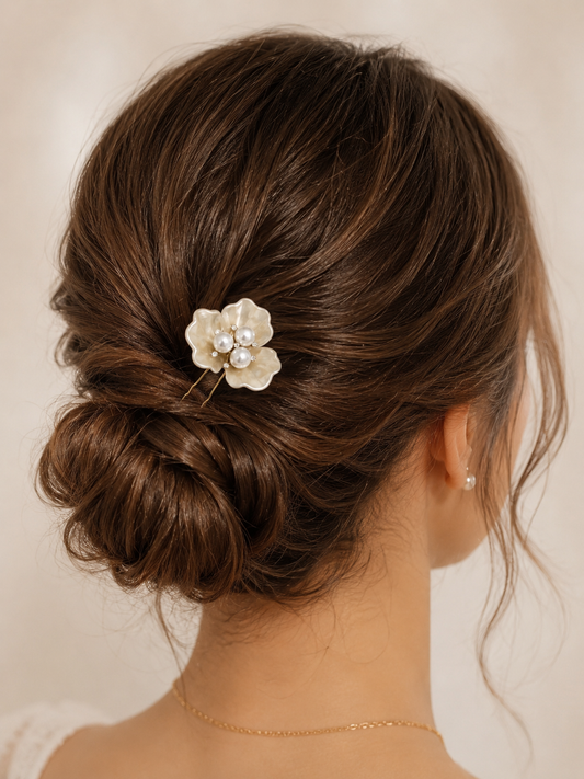 Pearl Flower Bridal Hair Pin, Ivory Wedding Hair Accessory, Bridal Hair Pin Set, Pearl Flower Hair Piece, Bridesmaid Hair Pin