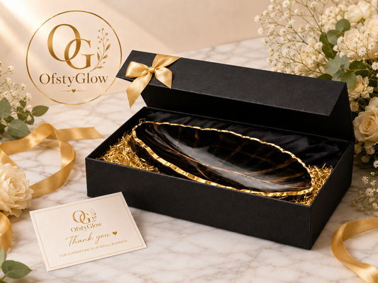 Black & Gold Resin Leaf Tray – Handmade Gift