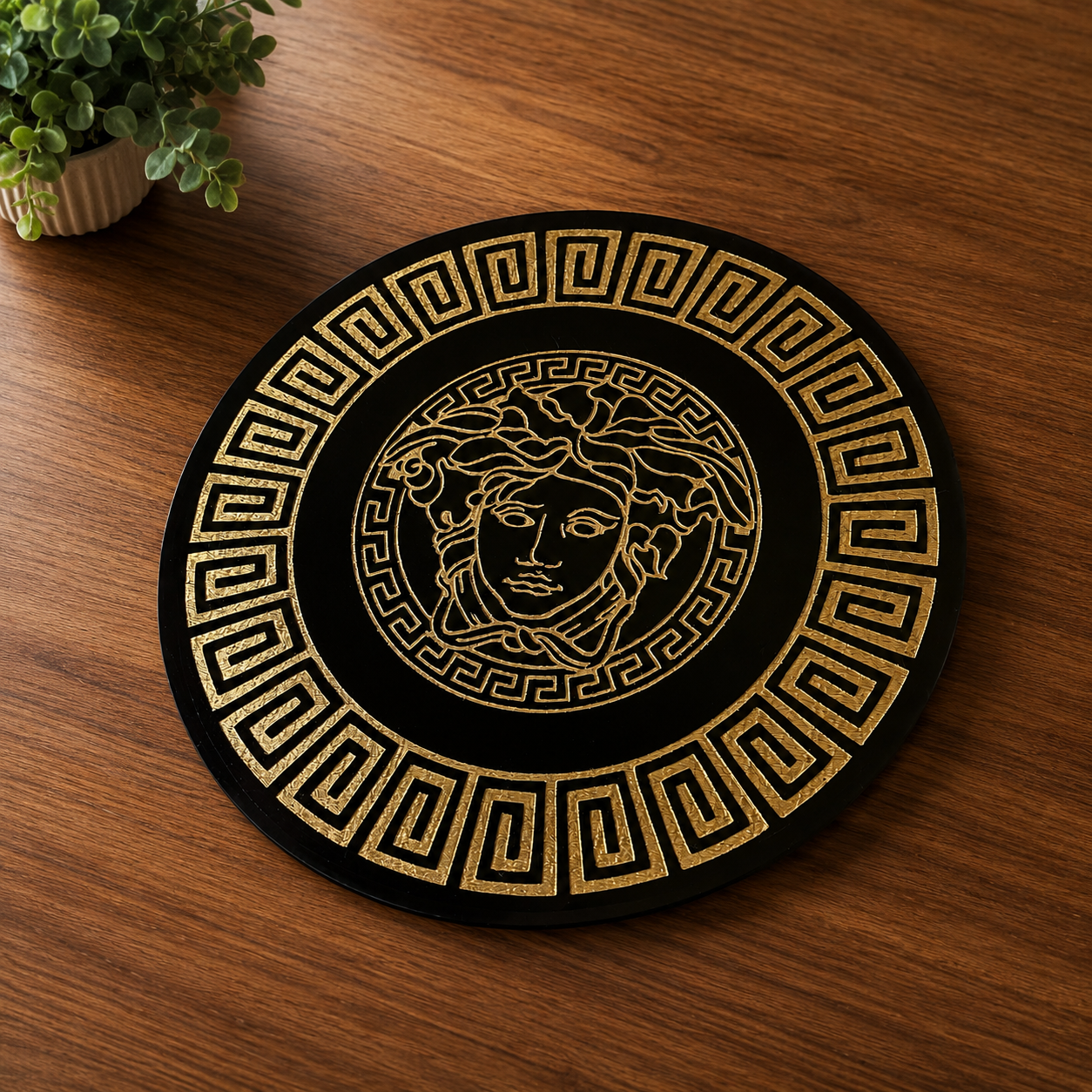 Embossed  Dining Table Mat Handmade Resin Art  Black With Gold