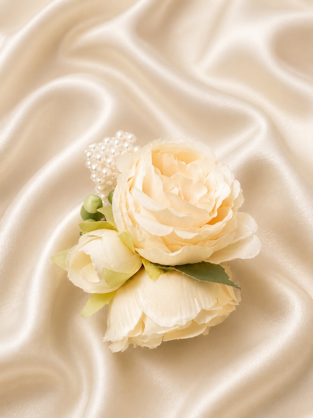 White Peony Flower Girl Wrist Corsage, Pearl Bracelet Corsage, Ivory Cream Wedding Wrist Flower, Flower Girl Accessory