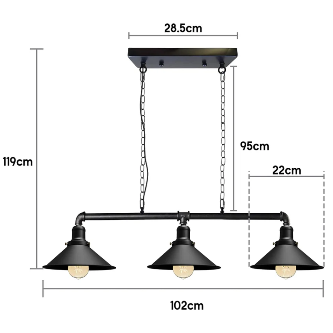 3 Way Pendant Vintage  Metal Ceiling Pipe Steampunk Light ~1124-1