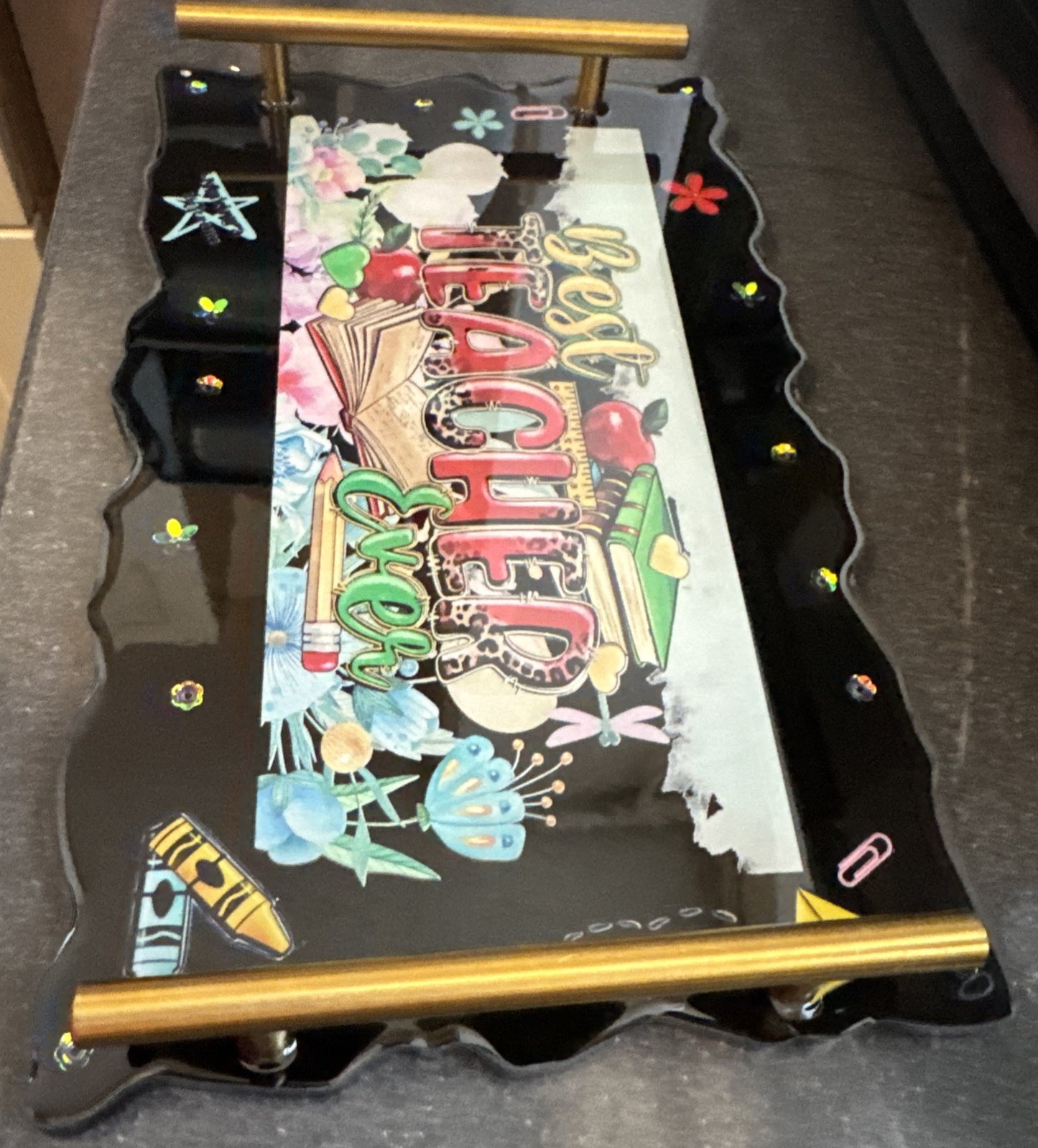 Best Teacher Ever  Appreciation Thank You Gift  Tray  30cm length /18cm width