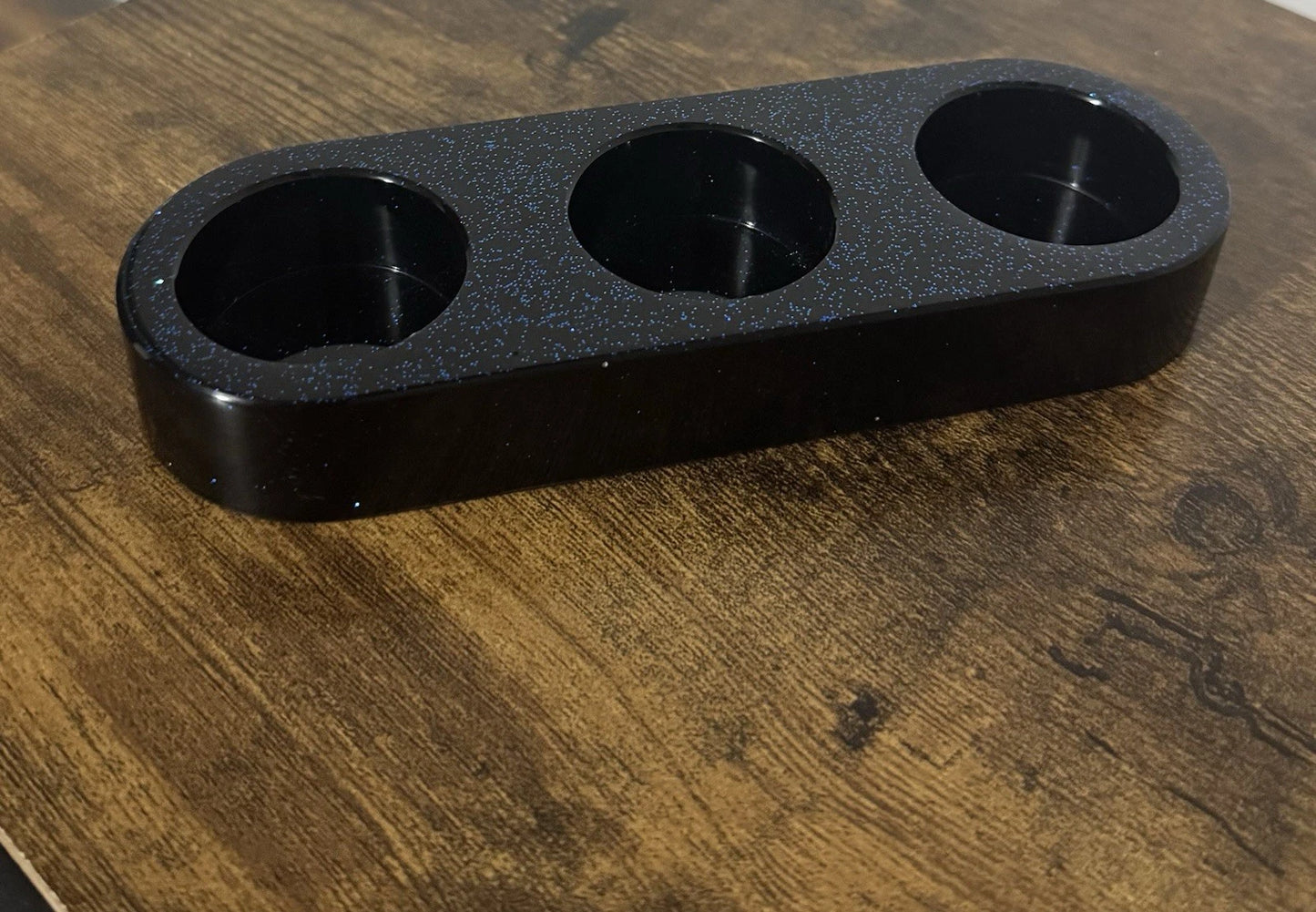 Unique Handmade Resin Triple Candle Holder – Black with Blue Glitter – Gift